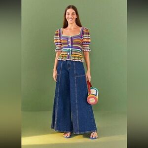FARM Rio Multi Stitches Crochet Striped Blouse XL NWT
